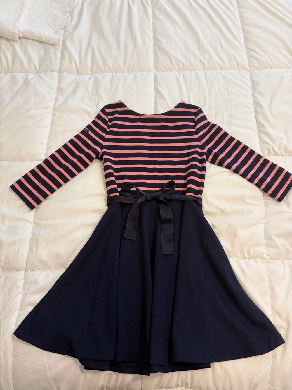 Polo Ralph Lauren navy and pink striped dress with front tie - Size M (8-10)
